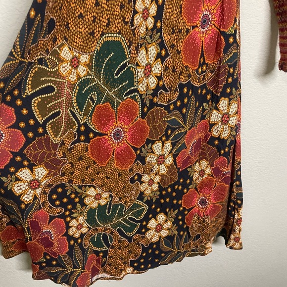 Farm Rio Medium Flowered Leopards Midi Dress Multicolored Mock Neck Long Sleeves - Picture 5 of 11